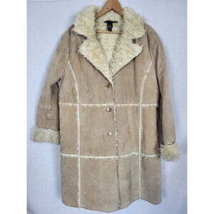 Vintage Brandon Thomas Long Leather Coat Women's 14/16 (L) Faux Fur Shearling